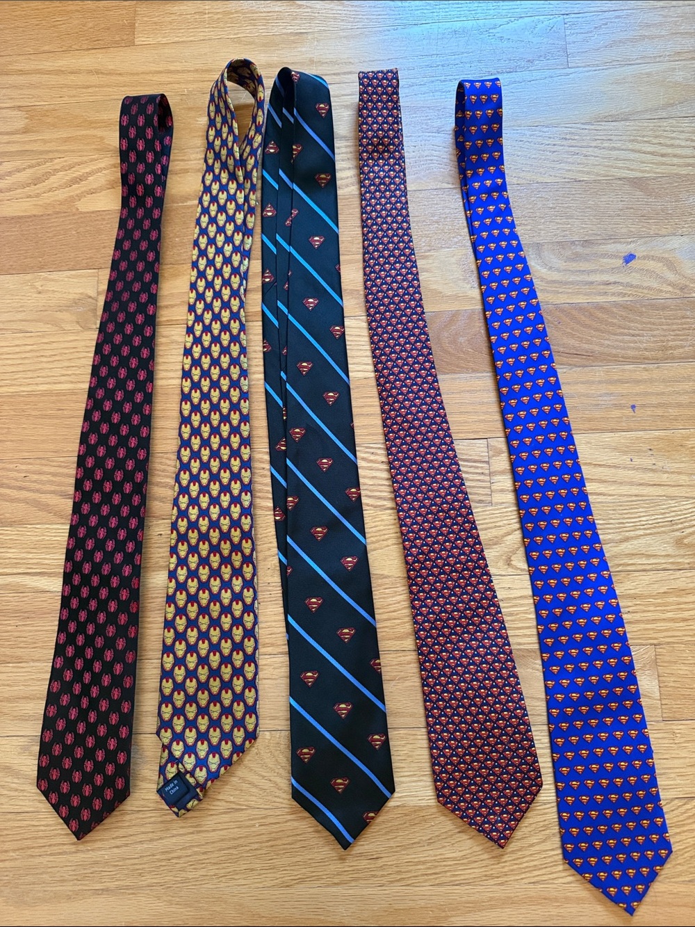 Men's Blue and Black Novelty Superman and Spider-Man Ties - Set of 5